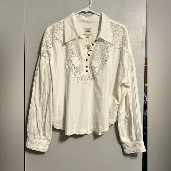 Anthropologie Ivory Maeve Balloon Collared Sleeved Yoke Top - Picture 4 of 10